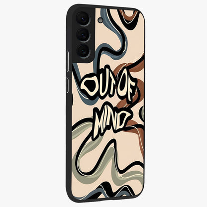 Out Of Mind Glass Case upright view showcasing striking typography artwork with edgy conceptual theme.