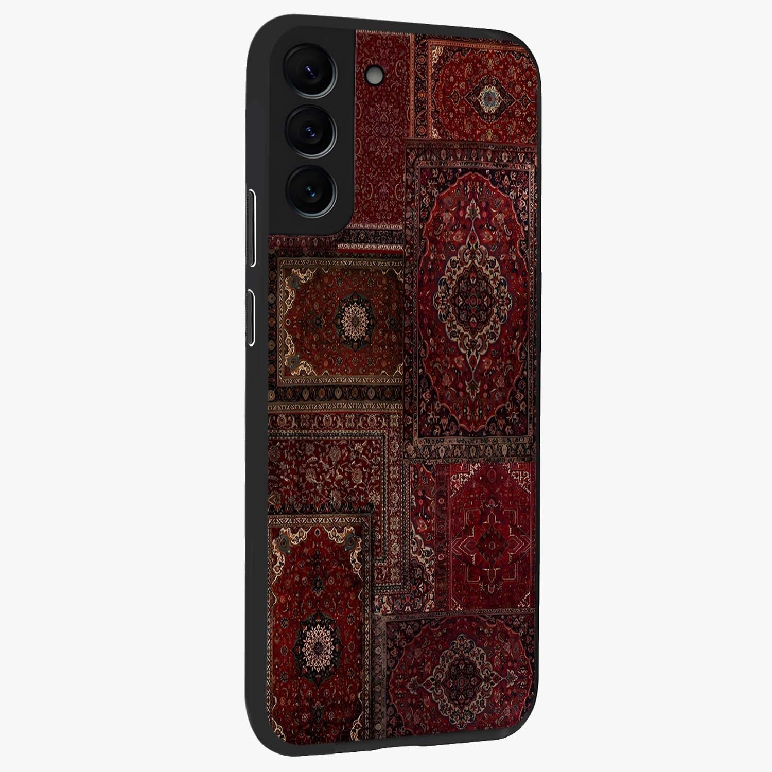 Persian Velvet Tale Glass Case upright view showcasing elegant Persian artwork with classic heritage theme.