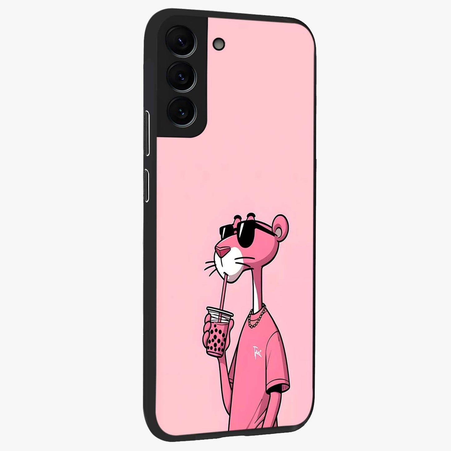 Pink Panther Glass Case upright view showcasing fun animated artwork with stylish retro cartoon theme.