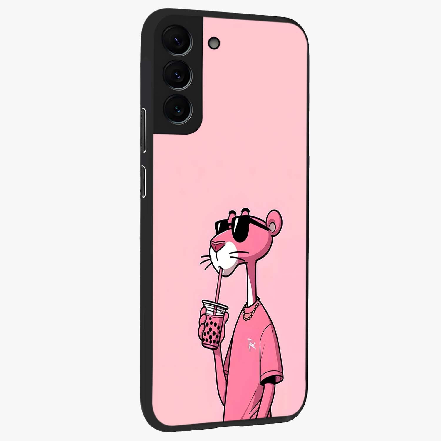 Pink Panther Glass Case upright view showcasing fun animated artwork with stylish retro cartoon theme.