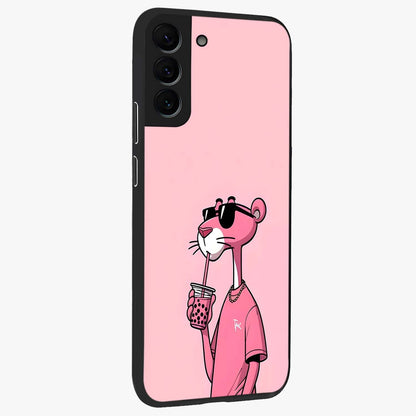 Pink Panther Glass Case upright view showcasing fun animated artwork with stylish retro cartoon theme.