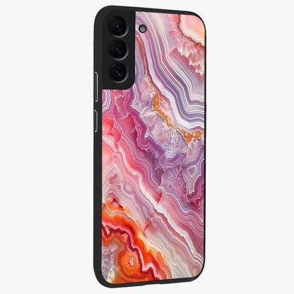 Rose Quartz Marble Glass Case upright view showcasing decorative marble artwork with luxurious pastel theme.