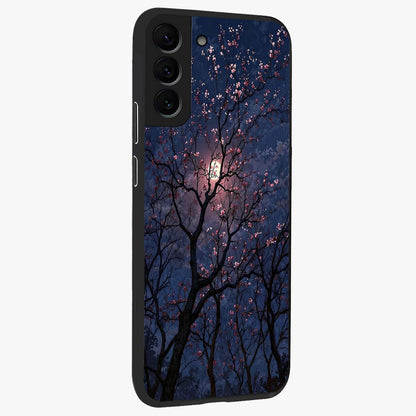 Twilight Sakura Serenade Glass Case upright view showcasing beautiful cherry blossom artwork with serene evening theme.