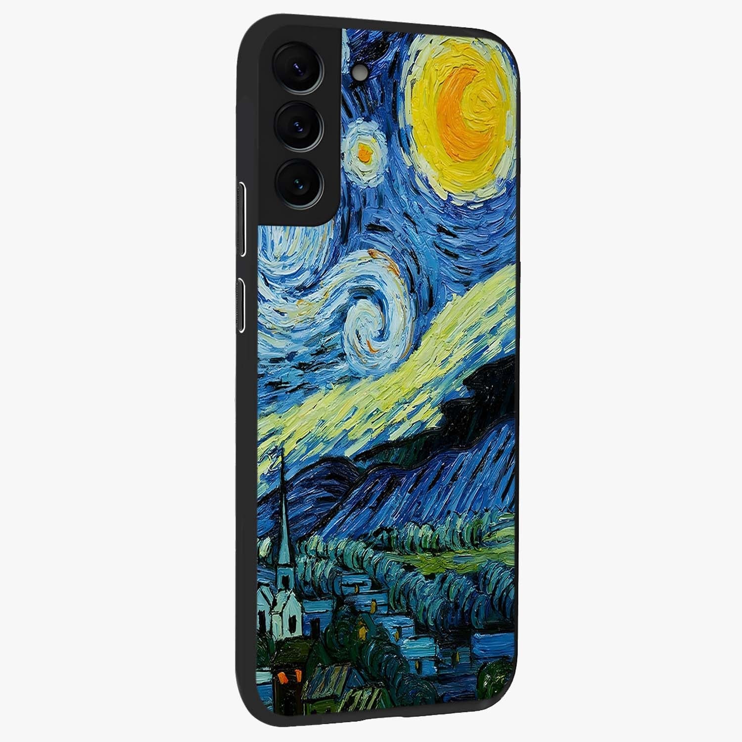 Van Gogh Art Glass Case upright view showcasing expressive painting style artwork with timeless artistic theme.