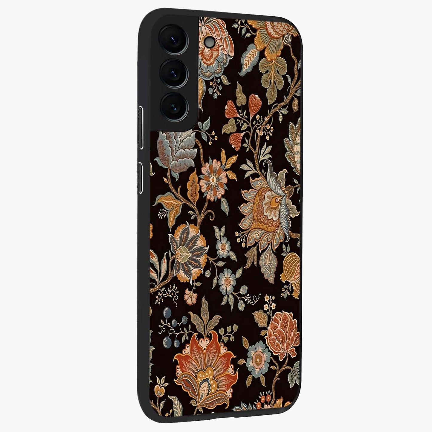 Vintage Floral Dream Glass Case upright view showcasing delicate floral artwork with timeless vintage theme.