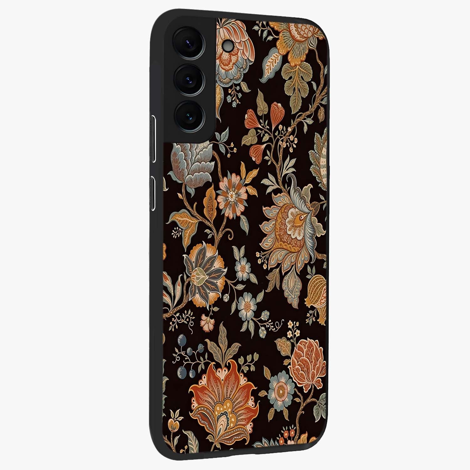 Vintage Floral Dream Glass Case upright view showcasing delicate floral artwork with timeless vintage theme.