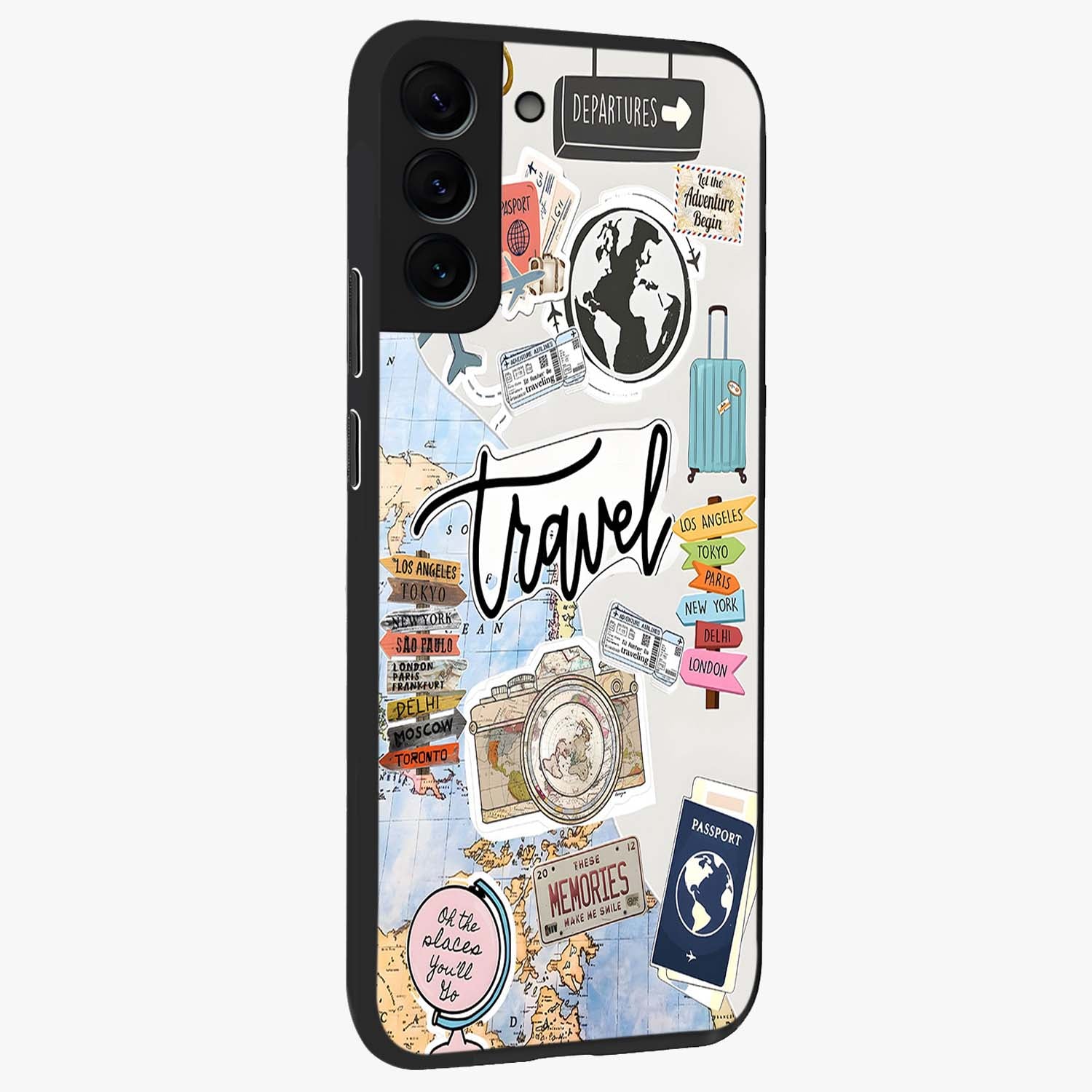 Wanderlust Journal Glass Case upright view showcasing wanderlust inspired artwork with creative exploration theme.