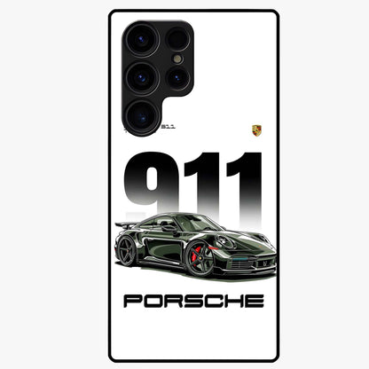 911 Turbo Dominance Glass Case showing clean flat back view with bold 911 sports car artwork and glossy glass finish.