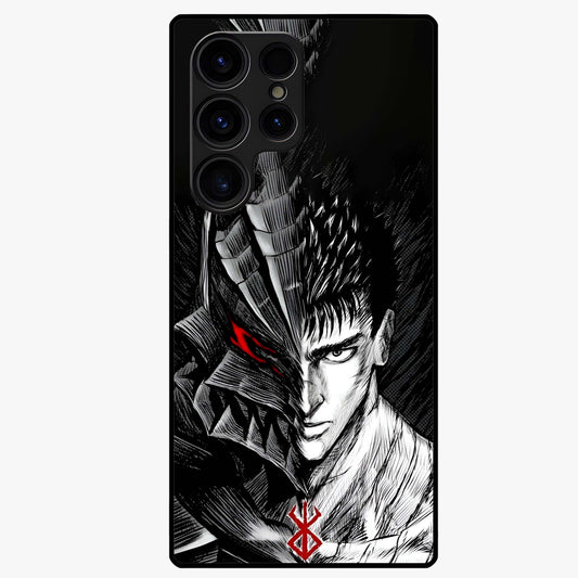 Berserker Blood Oath Glass Case showing flat back view with fierce warrior inspired artwork and glossy glass finish.