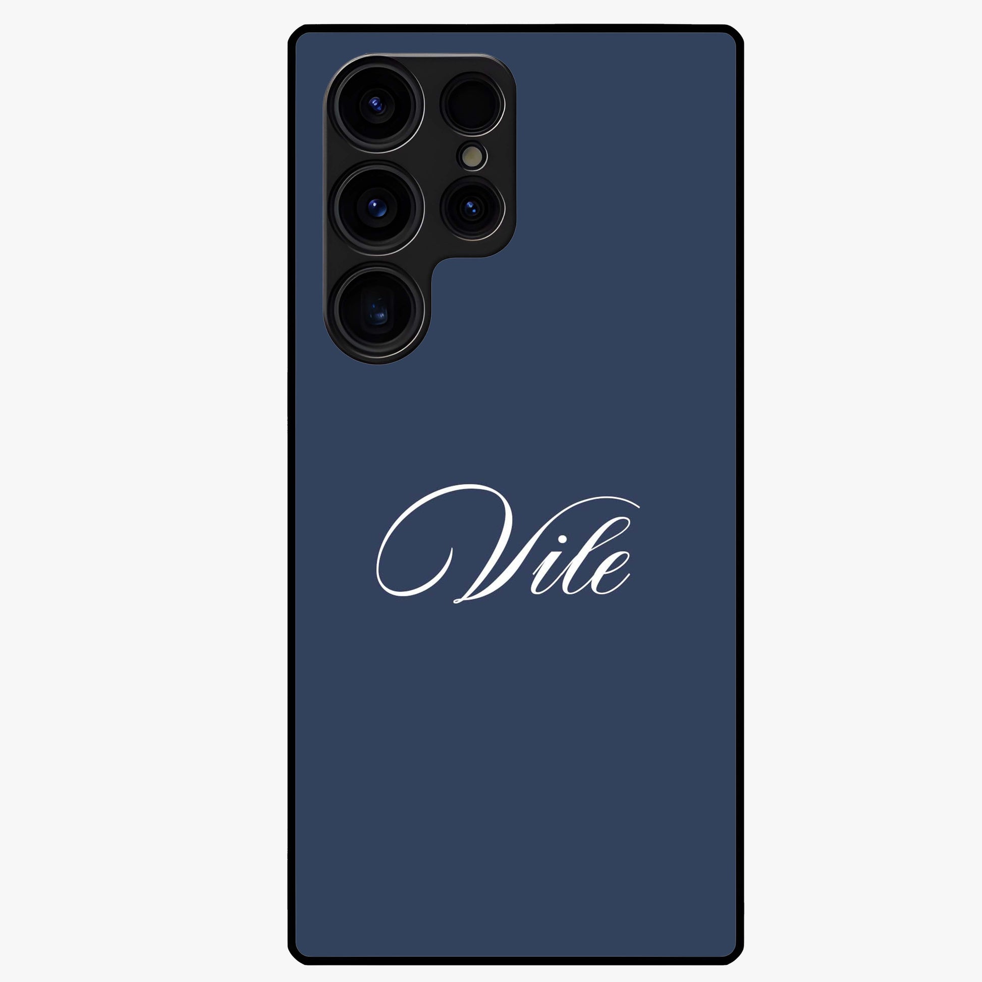 Blue Background Personalized Custom Name Glass Case showing flat back view with minimal blue background and custom name design.