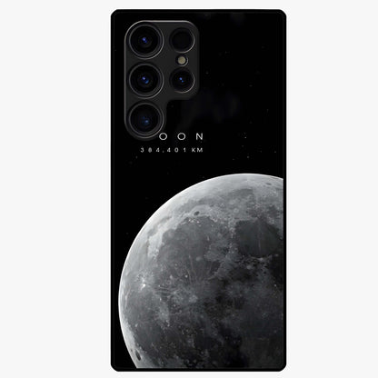 Cosmic Moon Glow Glass Case showing flat back view with glowing moon artwork and glossy glass finish.