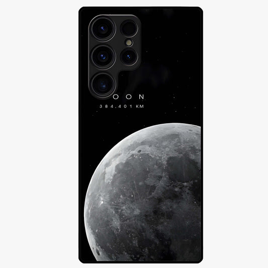 Cosmic Moon Glow Glass Case showing flat back view with glowing moon artwork and glossy glass finish.