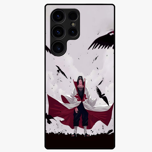 Crimson Crow Ascension Glass Case showing flat back view with mystical crow artwork and glossy glass finish.