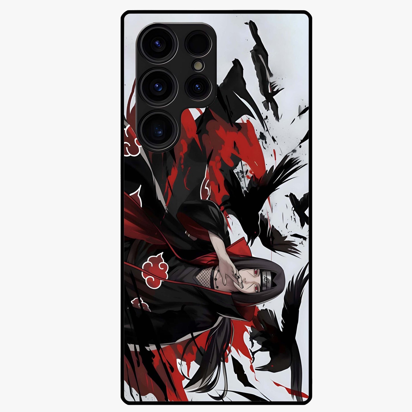 Crimson Crow Illusion Glass Case showing flat back view with artistic crow illusion artwork and glossy glass finish.