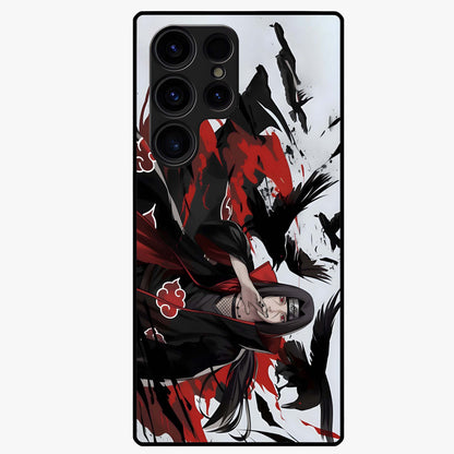 Crimson Crow Illusion Glass Case showing flat back view with artistic crow illusion artwork and glossy glass finish.