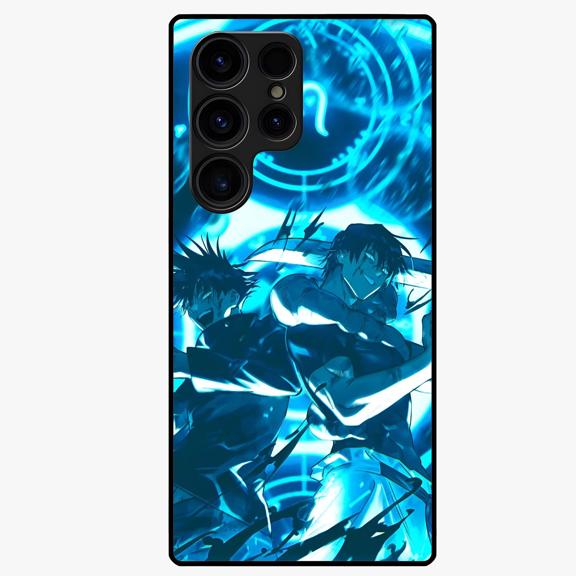 Cursed Energy Clash Glass Case showing flat back view with intense cursed energy artwork and glossy glass finish.