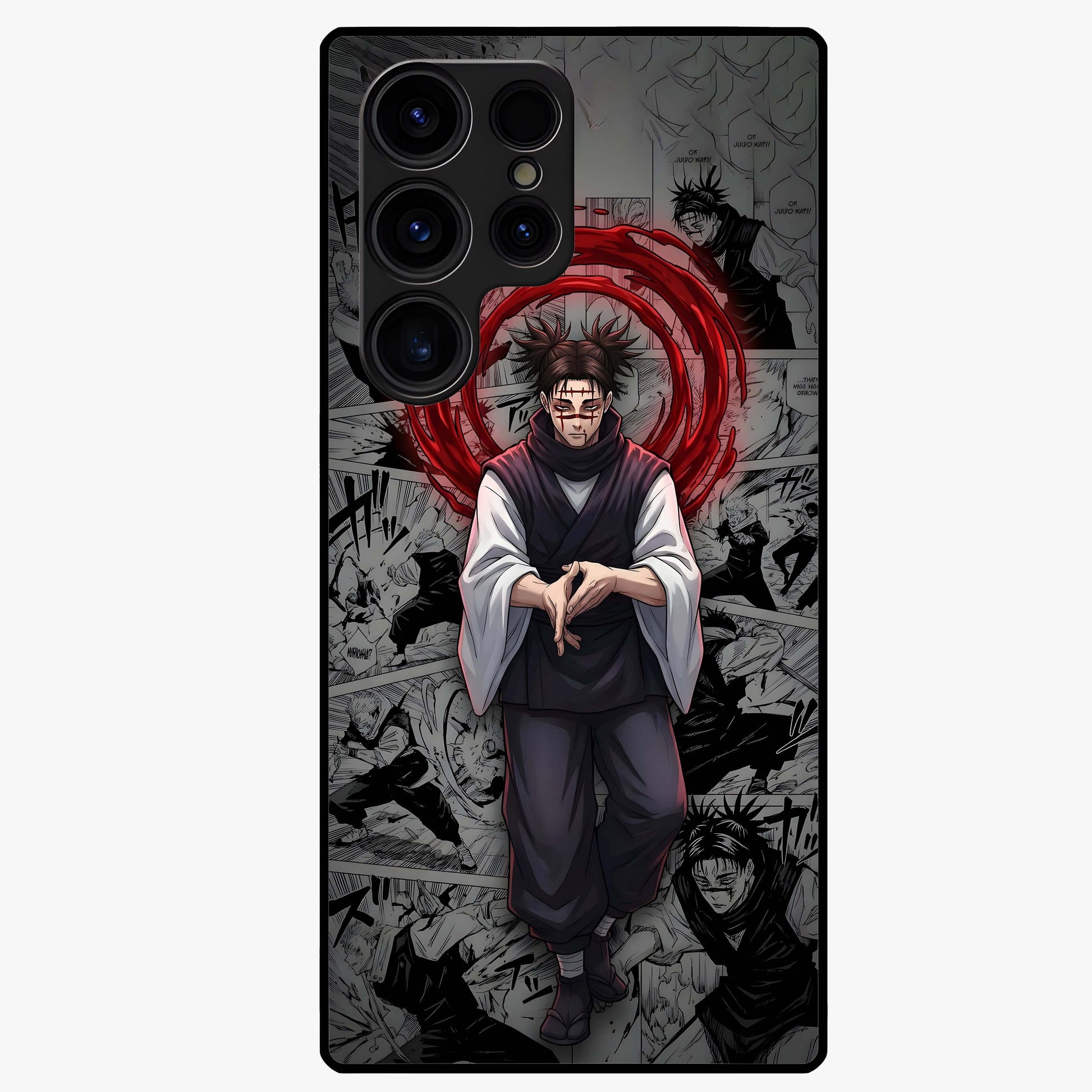 Cursed Ritual Ascension Glass Case showing flat back view with dark ritual themed artwork and glossy glass finish.