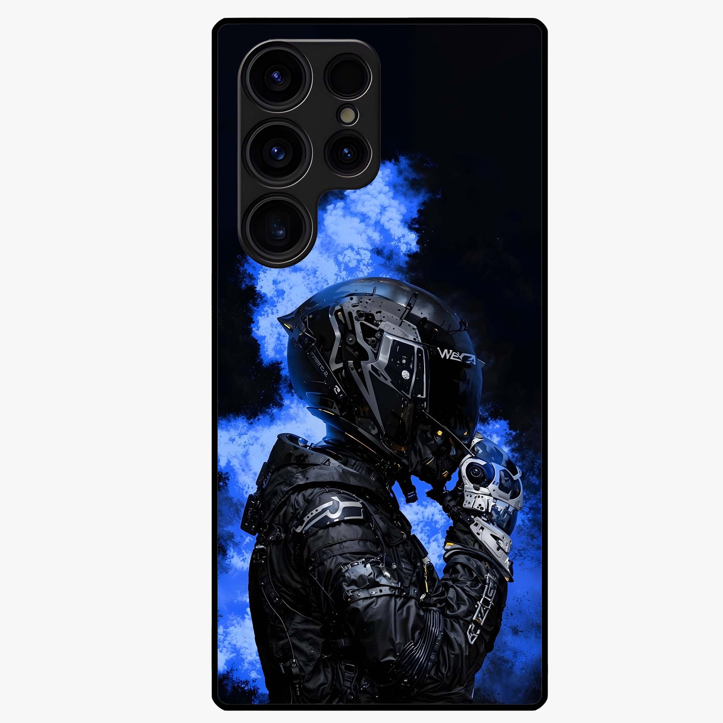 Cyber Sentinel Protocol Glass Case showing flat back view with futuristic cyber themed artwork and glossy glass finish.