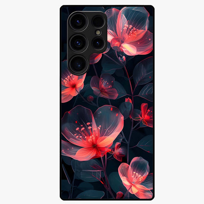 Dark Shade of Flower Glass Case showing flat back view with elegant dark floral artwork and glossy glass finish.