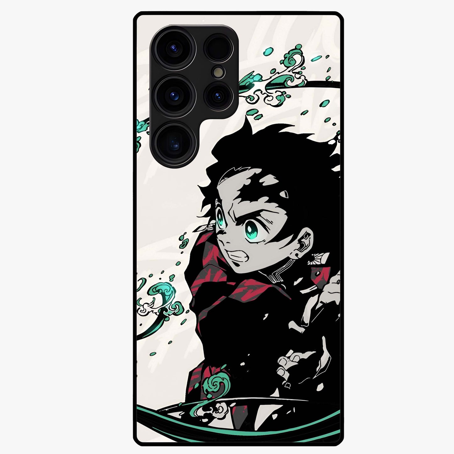 Demon Slayer Glass Case showing flat back view with bold anime inspired artwork and glossy glass finish.