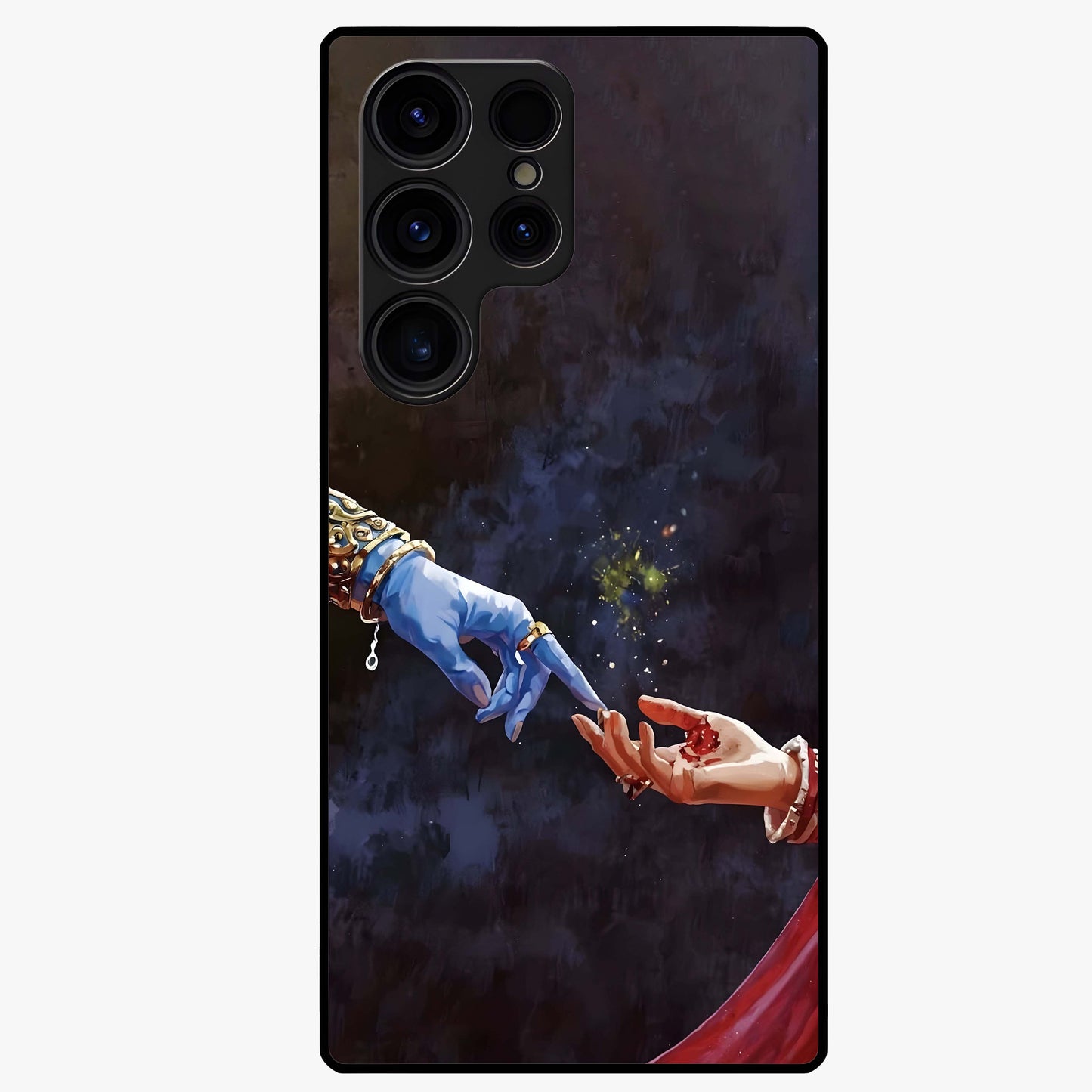 Divine Touch Eternal Glass Case showing flat back view with spiritual themed artwork and glossy glass finish.