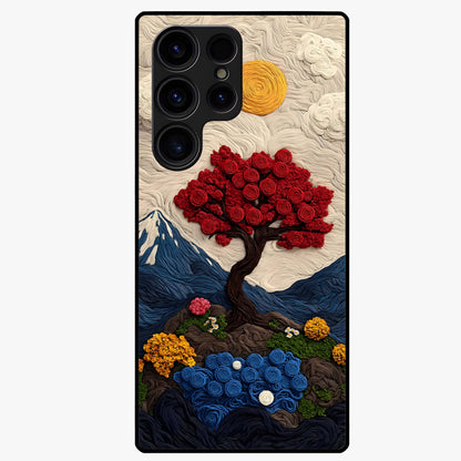 Eternal Nature Tapestry Glass Case showing flat back view with intricate nature tapestry artwork and glossy glass finish.