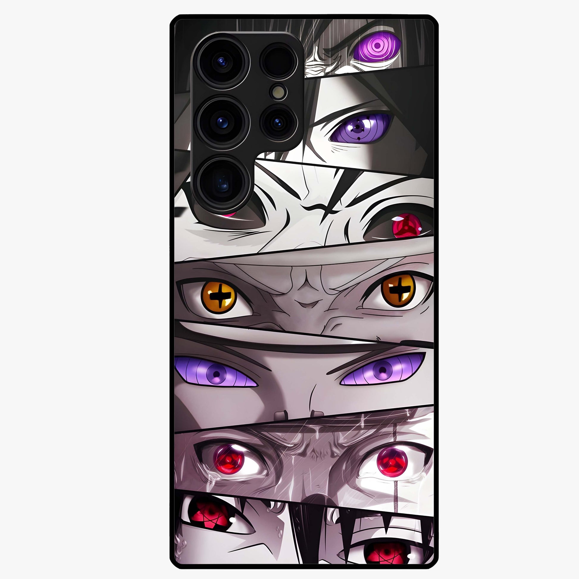 Eyes of Destiny Glass Case showing flat back view with striking eye themed artwork and glossy glass finish.