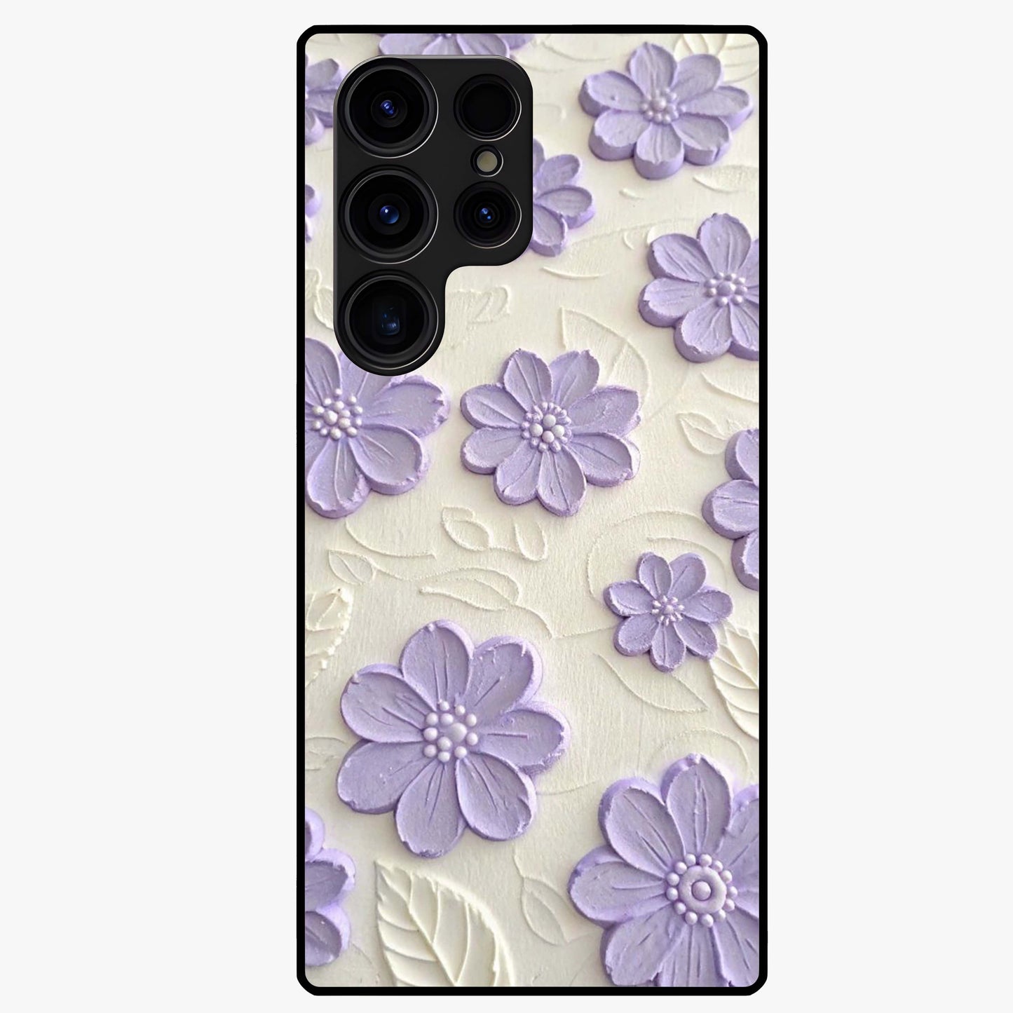 Floral Wall Art With Purple Flowers Glass Case showing flat back view with purple flower artwork and glossy glass finish.