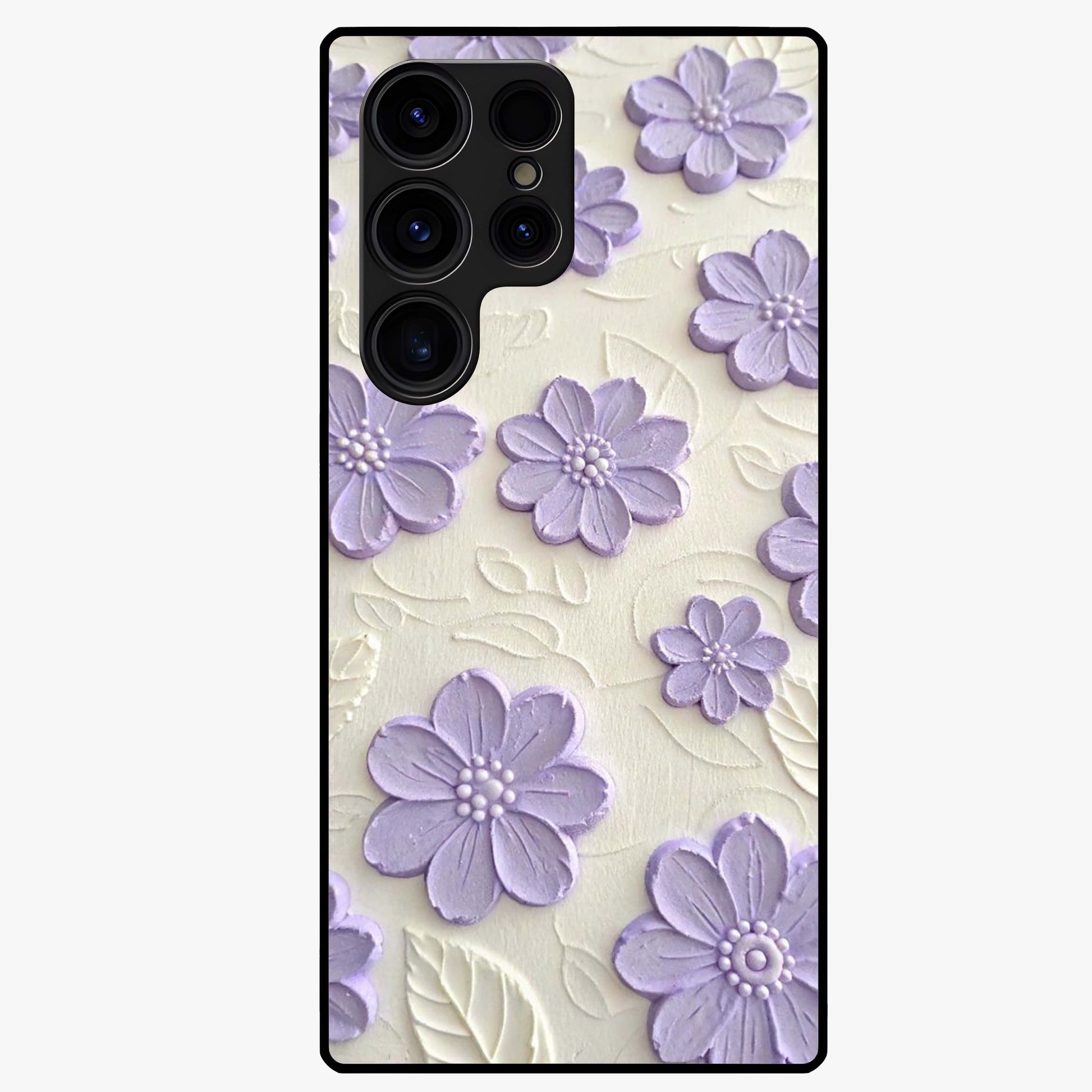 Floral Wall Art With Purple Flowers Glass Case showing flat back view with purple flower artwork and glossy glass finish.