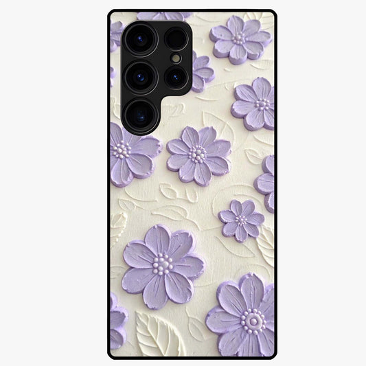 Floral Wall Art With Purple Flowers Glass Case showing flat back view with purple flower artwork and glossy glass finish.