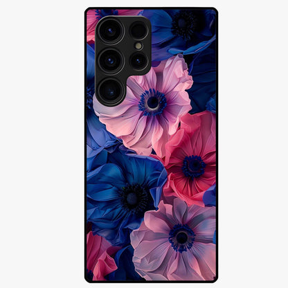 Flower Paper Art Pattern Glass Case showing flat back view with paper cut style floral artwork and glossy glass finish.