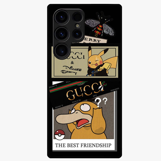 Gucci Play Mashup Glass Case showing flat back view with luxury inspired graphic artwork and glossy glass finish.