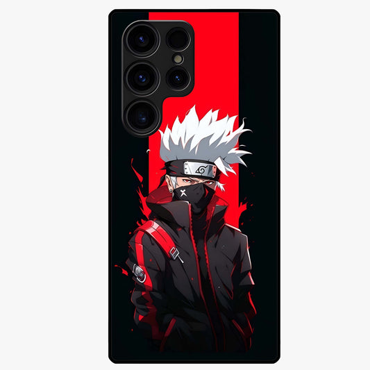 Kakashi Scarlet Shadow Glass Case showing flat back view with powerful anime ninja artwork and glossy glass finish.