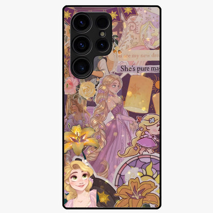 Magical Tangled Dream Glass Case showing flat back view with dreamy tangled artwork and glossy glass finish.