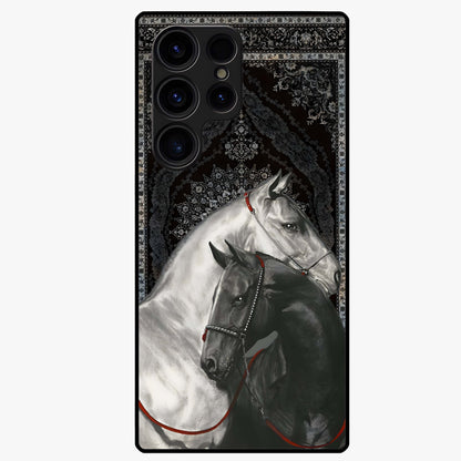 Majestic Ride Legacy Glass Case showing flat back view with powerful automotive inspired artwork and glossy glass finish.