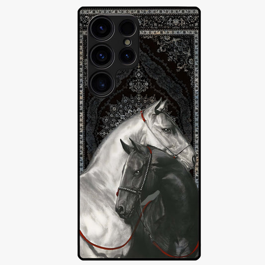 Majestic Ride Legacy Glass Case showing flat back view with powerful automotive inspired artwork and glossy glass finish.