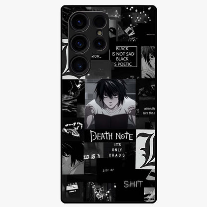 Midnight Chaos Mind Glass Case showing flat back view with abstract dark themed artwork and glossy glass finish.