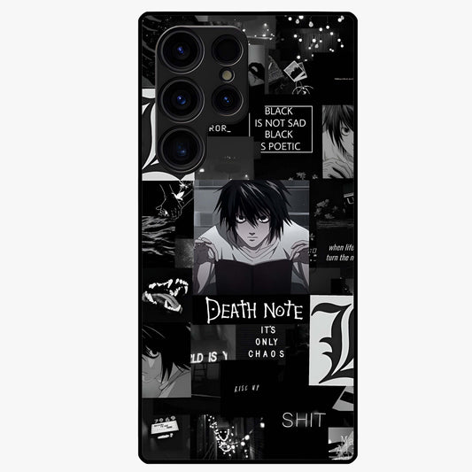 Midnight Chaos Mind Glass Case showing flat back view with abstract dark themed artwork and glossy glass finish.