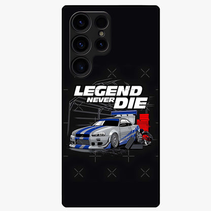 Midnight Racing Legacy Glass Case showing flat back view with sleek racing inspired artwork and glossy glass finish.