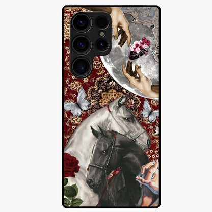 Moonlit Royal Stallion Glass Case showing flat back view with majestic horse under moonlight artwork and glossy glass finish.