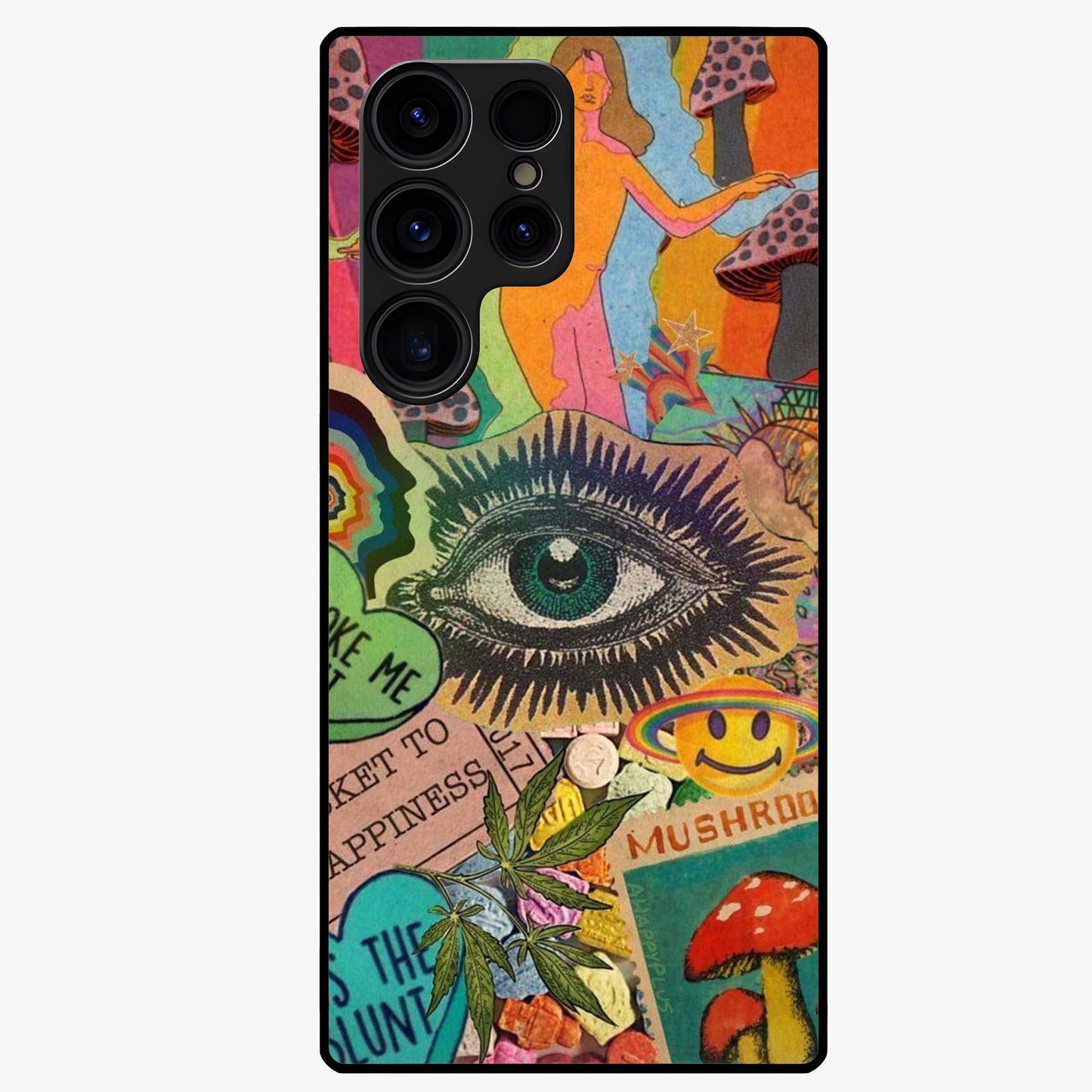 Mystic Eye Wonderland Glass Case showing flat back view with mystical eye themed artwork and glossy glass finish.