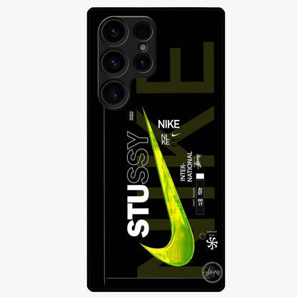 Neon Street Edition Glass Case showing flat back view with neon street style artwork and glossy glass finish.