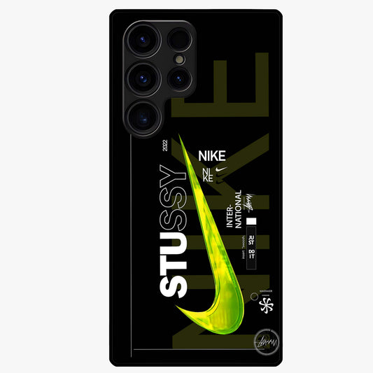 Neon Street Edition Glass Case showing flat back view with neon street style artwork and glossy glass finish.