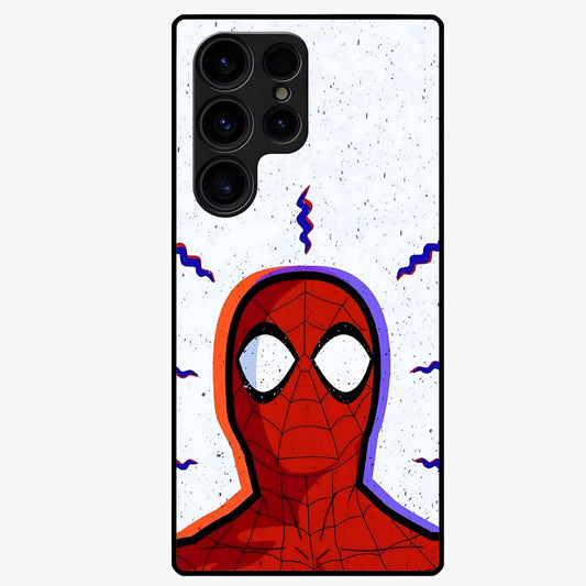 Omg Spiderman Glass Case showing flat back view with bold superhero inspired artwork and glossy glass finish.