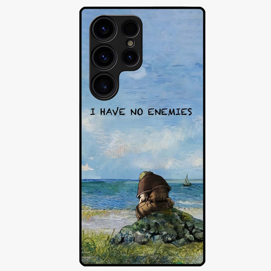 Peace Beyond War Glass Case showing flat back view with symbolic peace themed artwork and glossy glass finish.