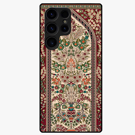 Persian Inspired Glass Case showing flat back view with ornate Persian style pattern artwork and glossy glass finish.
