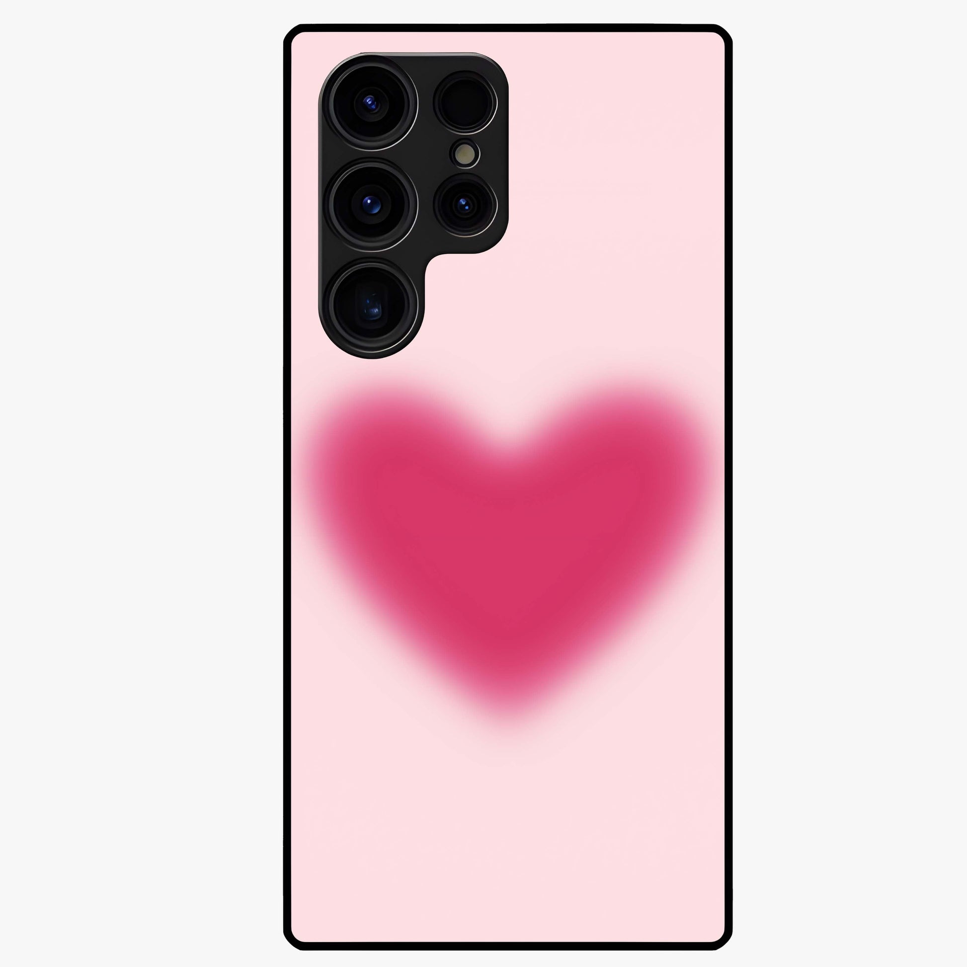 Pink Aura Heart Glass Case showing flat back view with glowing heart artwork and glossy glass finish.