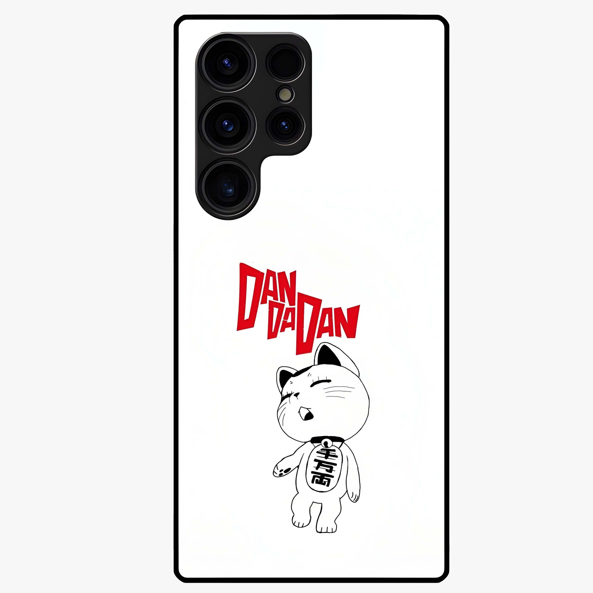 Playful Spirit Charm Glass Case showing flat back view with cheerful charm themed artwork and glossy glass finish.