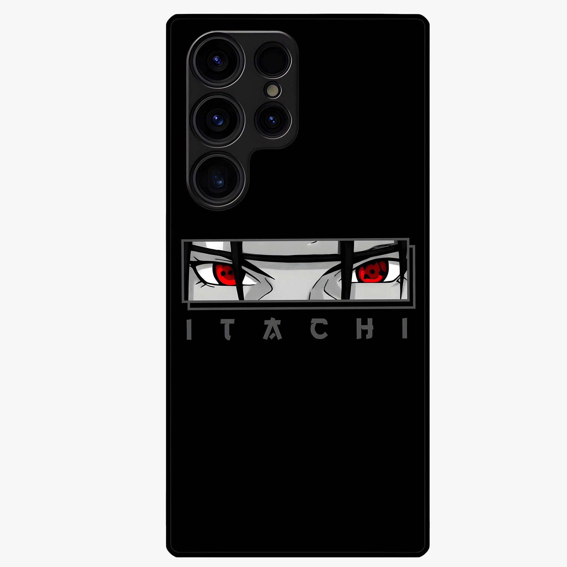 Scarlet Gaze Dominance Glass Case showing flat back view with striking red themed artwork and glossy glass finish.