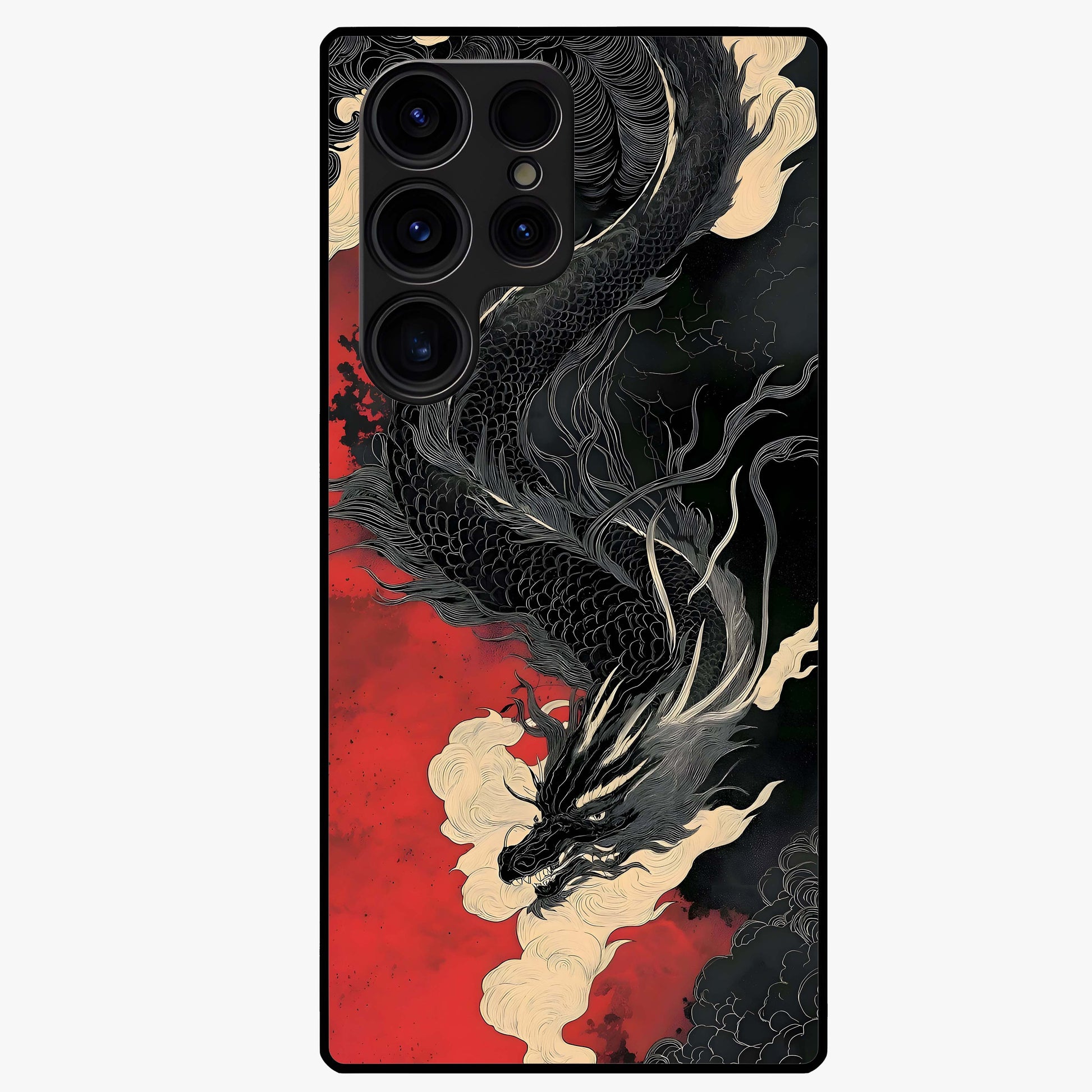 Shadow Dragon Fury Glass Case showing flat back view with fierce dragon artwork and glossy glass finish.